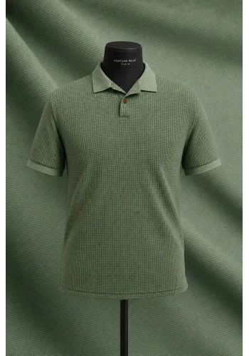 Polo coton piqué manche courte vert gazon — sur mesure — Costume Privé Paris