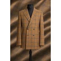 veste croisée orange carreaux bleu été — sur mesure — Costume Privé Paris