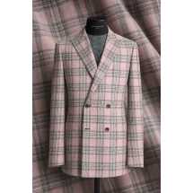 veste croisée rose carreaux gris été — sur mesure — Costume Privé Paris