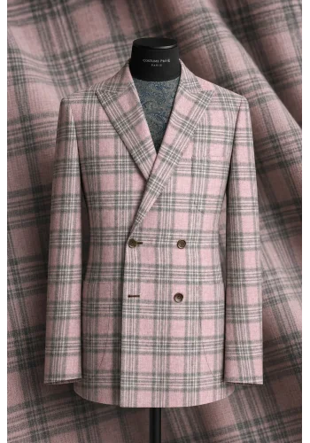 veste croisée rose carreaux gris été — sur mesure — Costume Privé Paris