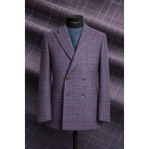 veste croisée violet carreaux été — sur mesure — Costume Privé Paris