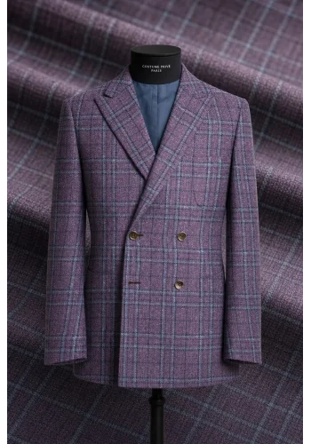 veste croisée violet carreaux été — sur mesure — Costume Privé Paris