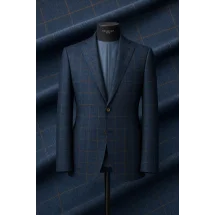 Veste bleu double carreaux marron — sur mesure — Costume Privé Paris
