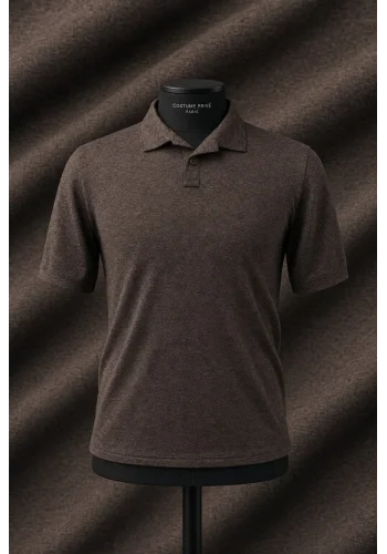 Pull polo manche courte marron — sur mesure — Costume Privé Paris