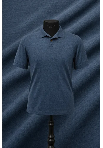Pull polo manche courte bleu indigo — sur mesure — Costume Privé Paris