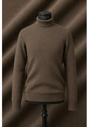 Pull col roulé brun — sur mesure — Costume Privé Paris