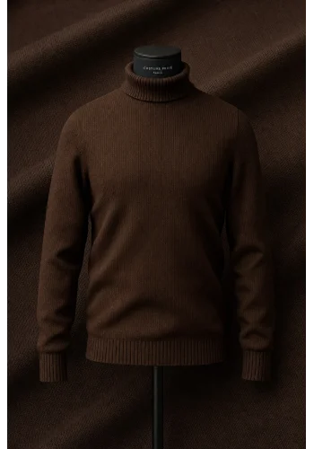 Pull col roulé marron — sur mesure — Costume Privé Paris