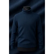 Pull col roulé bleu indigo — sur mesure — Costume Privé Paris