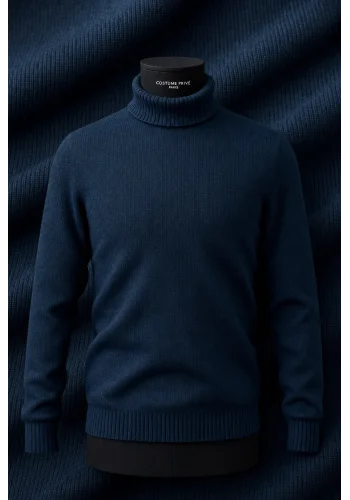 Pull col roulé bleu indigo — sur mesure — Costume Privé Paris