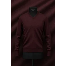 Pull col V bordeaux — sur mesure — Costume Privé Paris