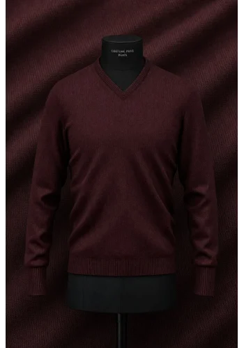 Pull col V bordeaux — sur mesure — Costume Privé Paris