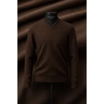Pull col V marron — sur mesure — Costume Privé Paris