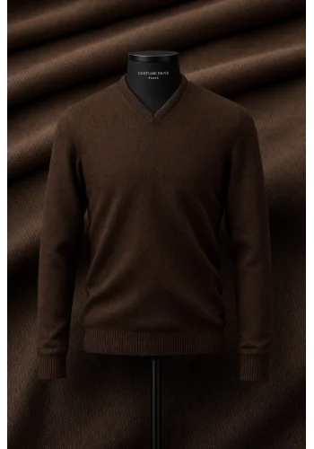 Pull col V marron — sur mesure — Costume Privé Paris
