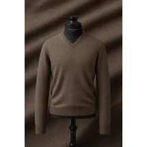 Pull col V brun — sur mesure — Costume Privé Paris