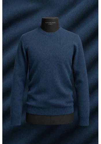 Pull col rond bleu indigo — sur mesure — Costume Privé Paris