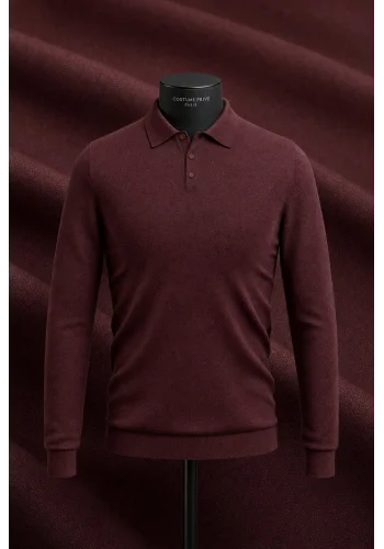 Pull polo manche longue bordeaux — sur mesure — Costume Privé Paris