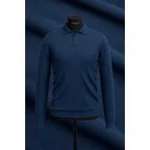 Pull polo manche longue bleu indigo — sur mesure — Costume Privé Paris