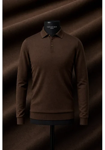 Pull polo manche longue marron — sur mesure — Costume Privé Paris