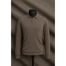Pull polo manche longue brun — sur mesure — Costume Privé Paris