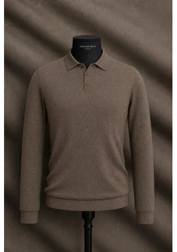 Pull polo manche longue brun — sur mesure — Costume Privé Paris