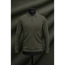 Pull polo manche longue vert olive — sur mesure — Costume Privé Paris