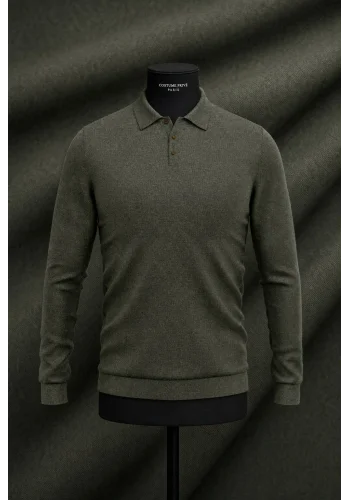 Pull polo manche longue vert olive — sur mesure — Costume Privé Paris