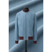 Blouson Suede bleu ciel MA1 Steve — sur mesure — Costume Privé Paris