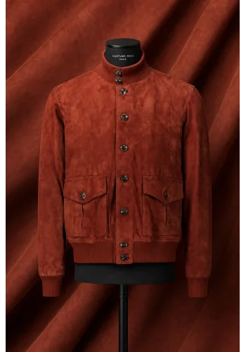 Blouson Nubuck rouge A1 Cary — sur mesure — Costume Privé Paris