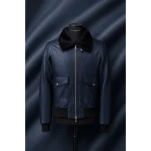 Blouson Cuir bleu nuit G1 Paul — sur mesure — Costume Privé Paris