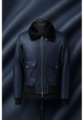 Blouson Cuir bleu nuit G1 Paul — sur mesure — Costume Privé Paris
