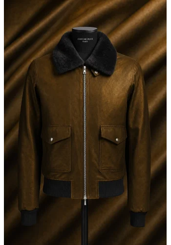 Blouson Cuir Marron Glacé G1 Paul — sur mesure — Costume Privé Paris
