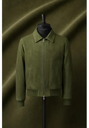 Blouson Nubuck vert olive A2 John — sur mesure — Costume Privé Paris