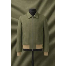 Blouson Nubuck vert kaki clair A2 John — sur mesure — Costume Privé Paris