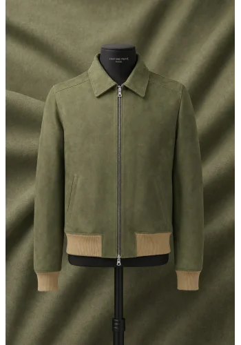Blouson Nubuck vert kaki clair A2 John — sur mesure — Costume Privé Paris
