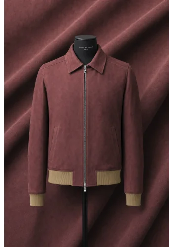 Blouson Nubuck bordeaux clair A2 John — sur mesure — Costume Privé Paris