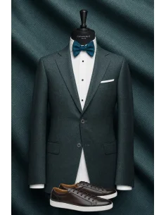 Costume mariage vert paon champêtre