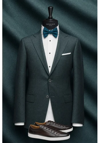 Costume mariage vert paon champêtre — sur mesure — Costume Privé Paris