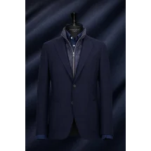 Veste bleu plastron amovible — sur mesure — Costume Privé Paris