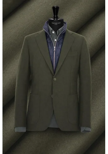 Veste vert kaki plastron amovible — sur mesure — Costume Privé Paris