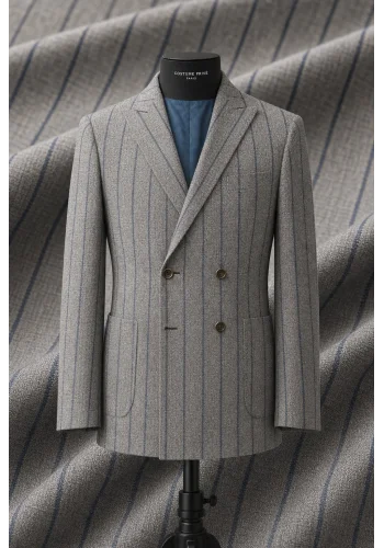 veste croisée été gris rayures — sur mesure — Costume Privé Paris
