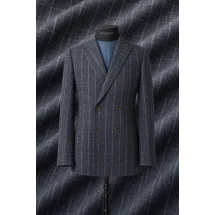veste croisée été bleu denim rayures — sur mesure — Costume Privé Paris
