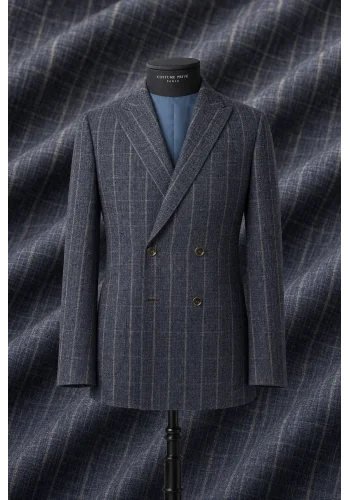veste croisée été bleu denim rayures — sur mesure — Costume Privé Paris