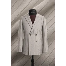 veste croisée été beige rayures marron — sur mesure — Costume Privé Paris