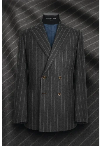 veste croisée gris rayures gris pour homme — sur mesure — Costume Privé Paris