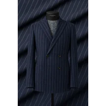 veste croisée bleu rayures gris - Style élégant pour hommes. — sur mesure — Costume Privé Paris
