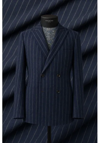 veste croisée bleu rayures gris - Style élégant pour hommes. — sur mesure — Costume Privé Paris