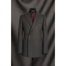 veste croisée gris rayures rouge — sur mesure — Costume Privé Paris