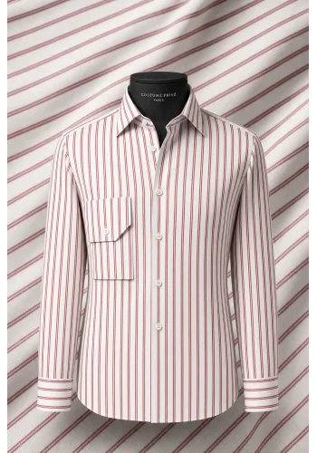 Chemise blanche à double rayure rouge - Style élégant pour hommes — sur mesure — Costume Privé Paris
