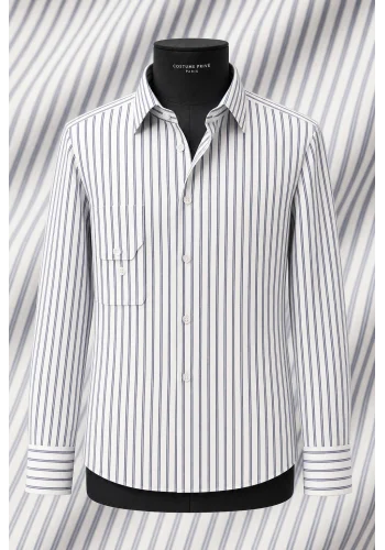 Chemise blanche à double rayure bleue - Style élégant pour hommes — sur mesure — Costume Privé Paris