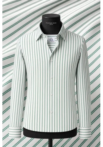 Chemise blanche à double rayure verte - Style élégant pour hommes — sur mesure — Costume Privé Paris